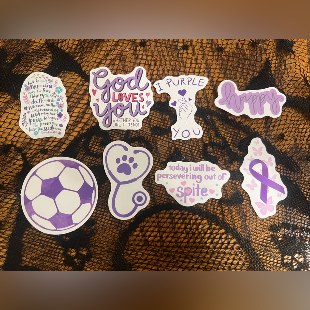 3 for $12 Purple and White Sticker Set